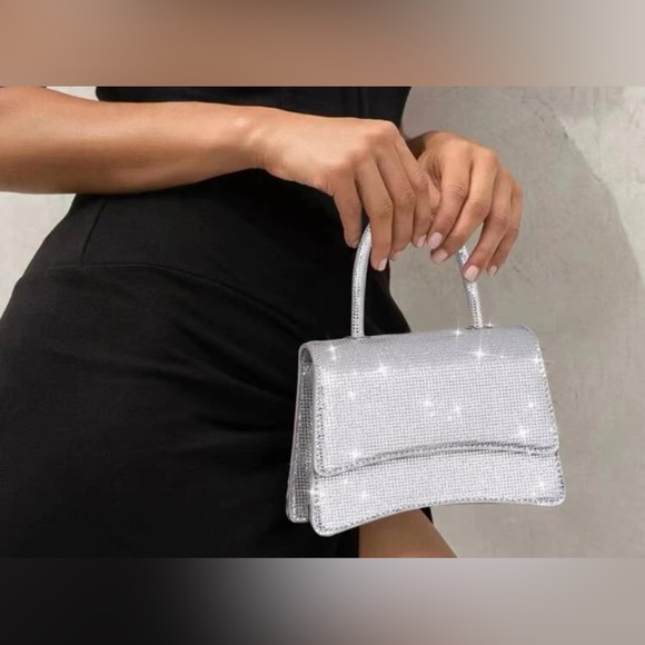 Mini Silver Glitter Top Handle Flap Square Bag - Picture 2 of 4